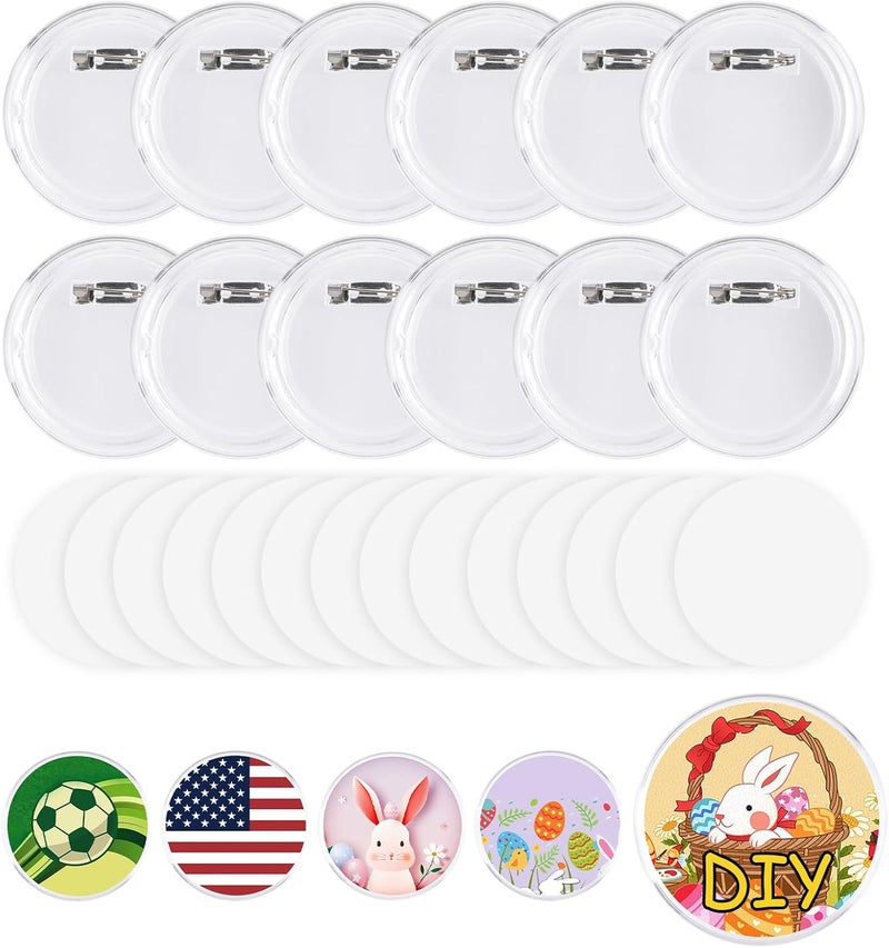 Happizza 50pcs Acrylic Clear Button Pins,2.17 Inch Custom Buttons Pin Badges, DIY Blank Pins,Round Photo Buttons Personalized Button Making kit for Craft - Image 1